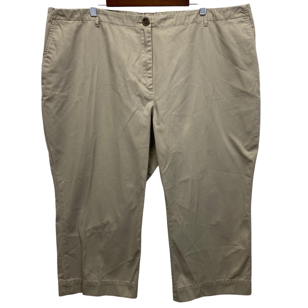 Lands End Women Khaki Capri Pants Elastic Waist Plus Size 24W